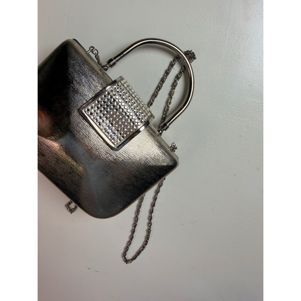 Vintage Daniella Evening Clutch Bag OS Silver Excellent Crystal Clasp Crossbody - Picture 4 of 8